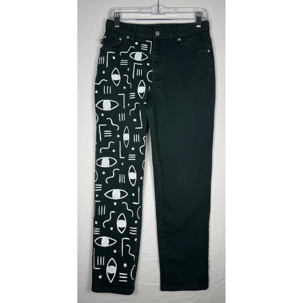 Vintage Style Ralph Lauren Jeans Green Abstract Print Pants Women 8 Petite Y2K